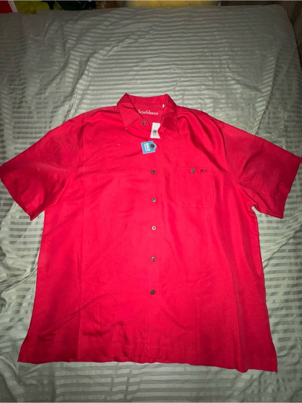 Caribbean Men's XL Red Button Up Shirt American Flag Embroidered NWT